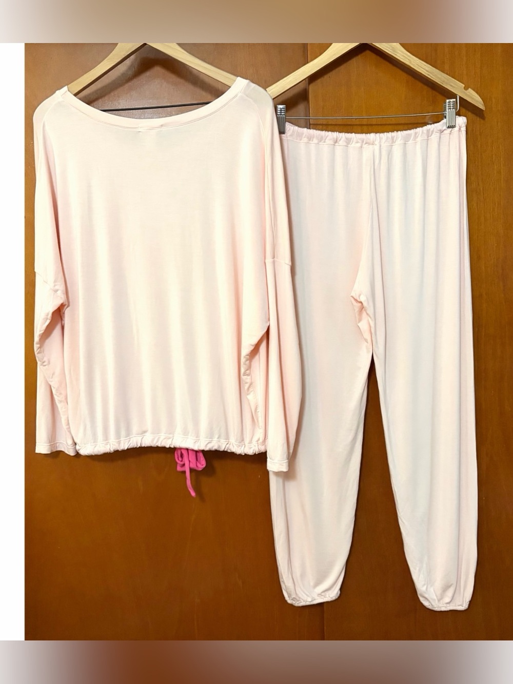 Eberjey Gisele Slouchy Pajama Set Peach Bellini / Bright Pink - Picture 8 of 11